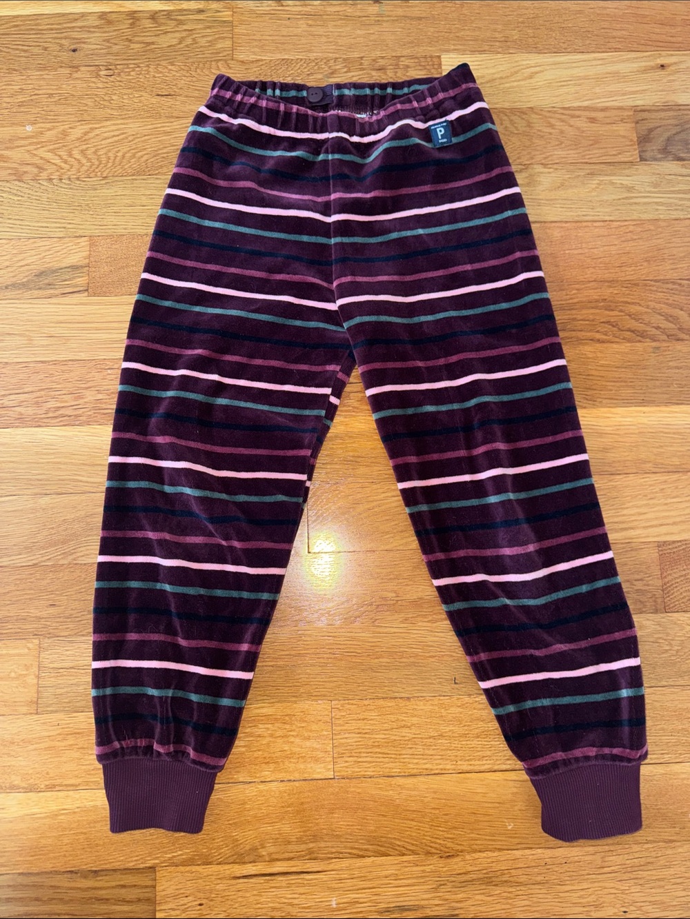 Polarn O. Pyret Plum and Pink Striped Velour Joggers